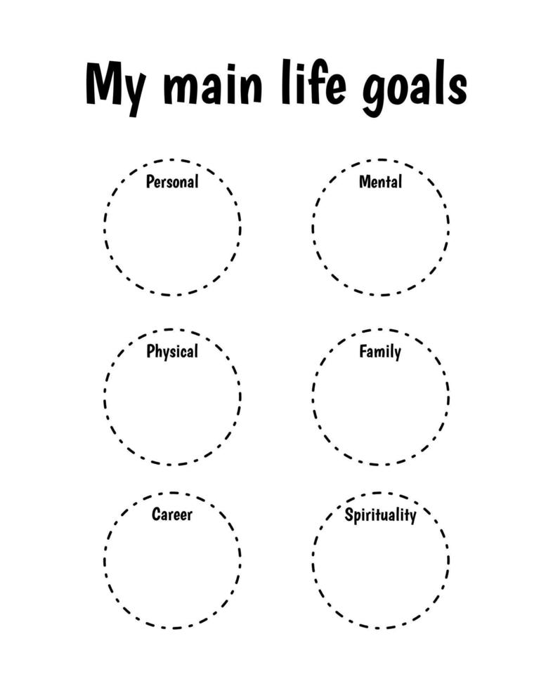 Mis principales objetivos de vida. establecer metas. plantilla en blanco para objetivos. vector