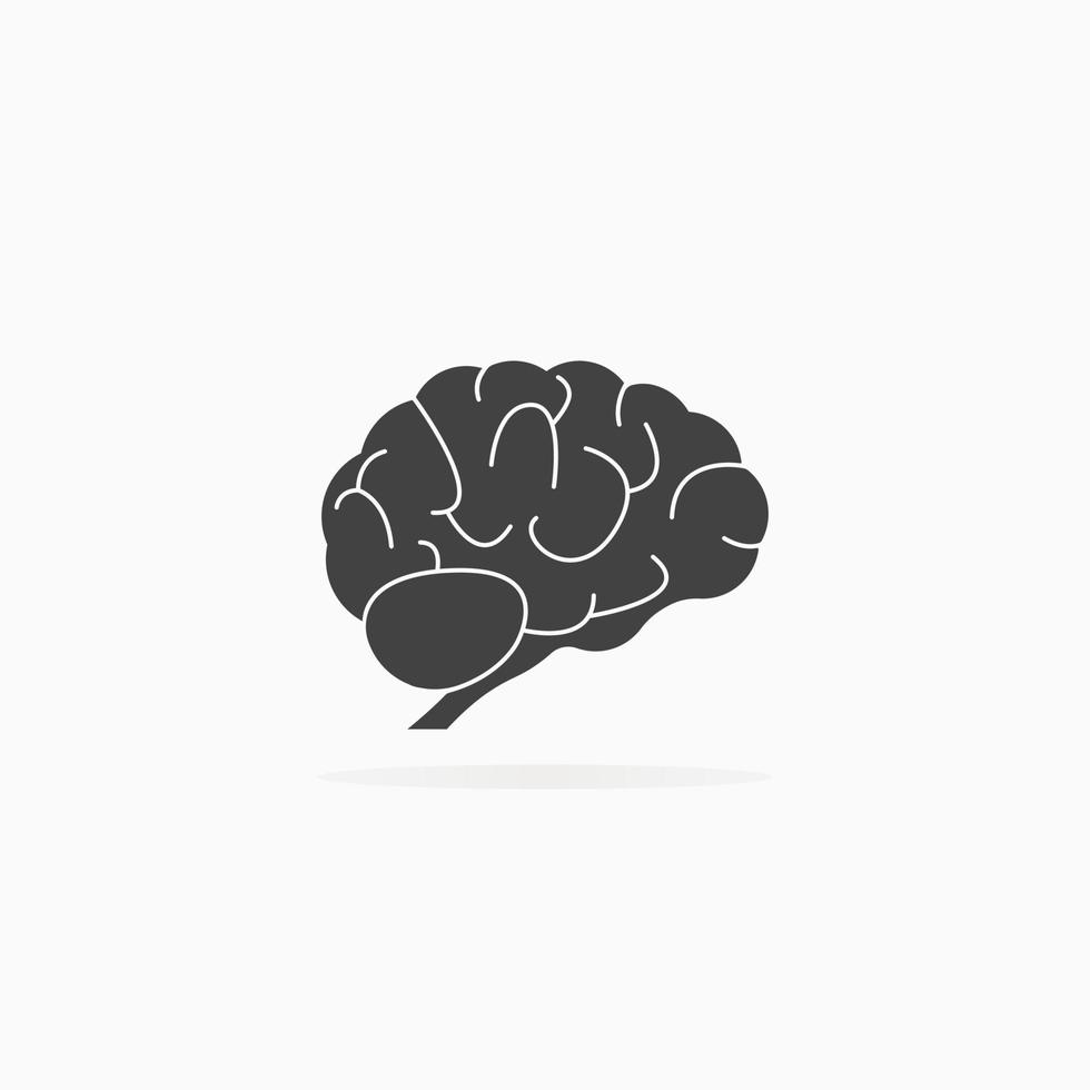 Human brain icon. Shadow and white background vector isolated