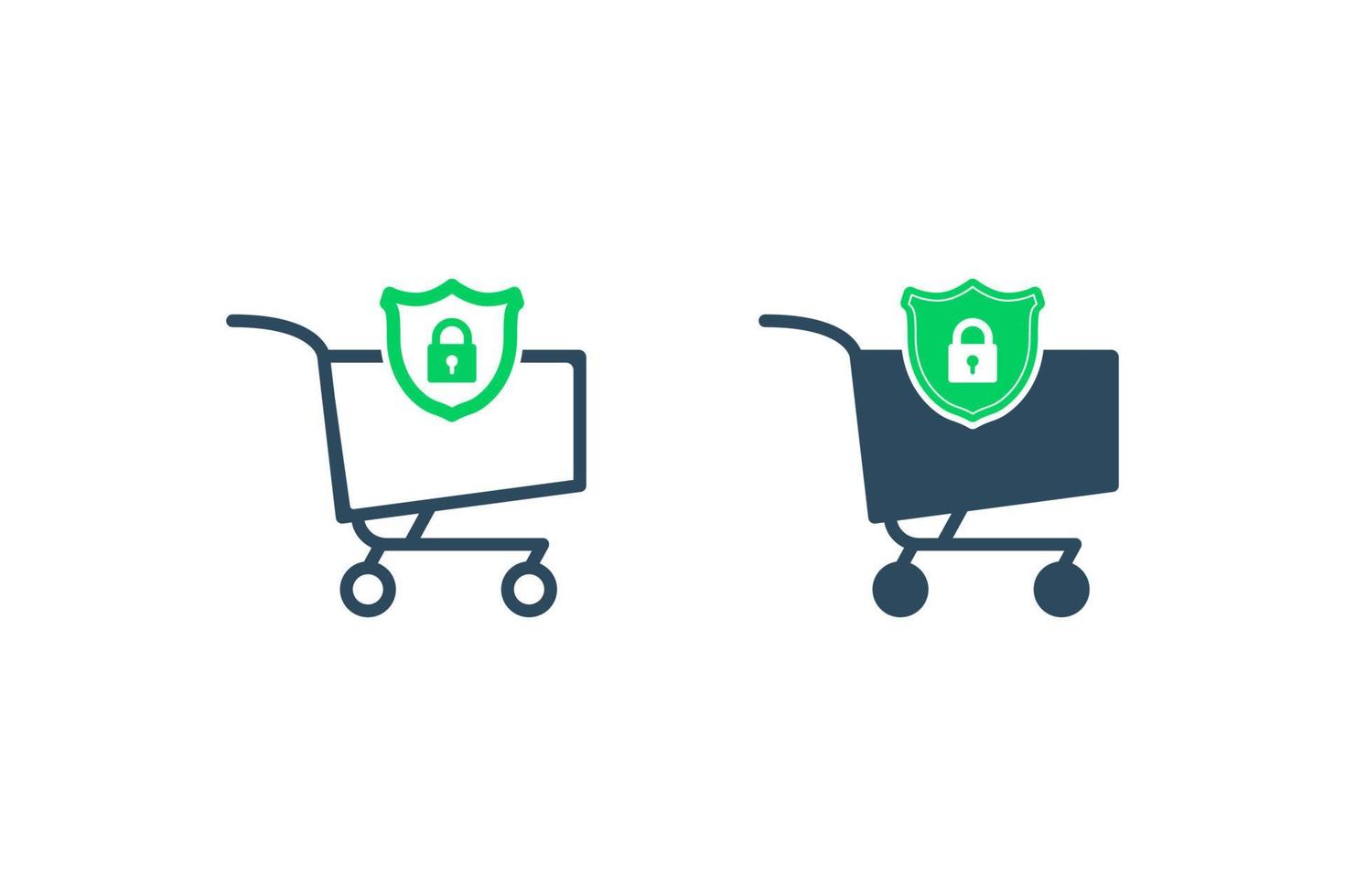 Protection consumer icon. Secure purchase. Secure ecommerce for online shopping. Cart line and shield with lock icon. Vector