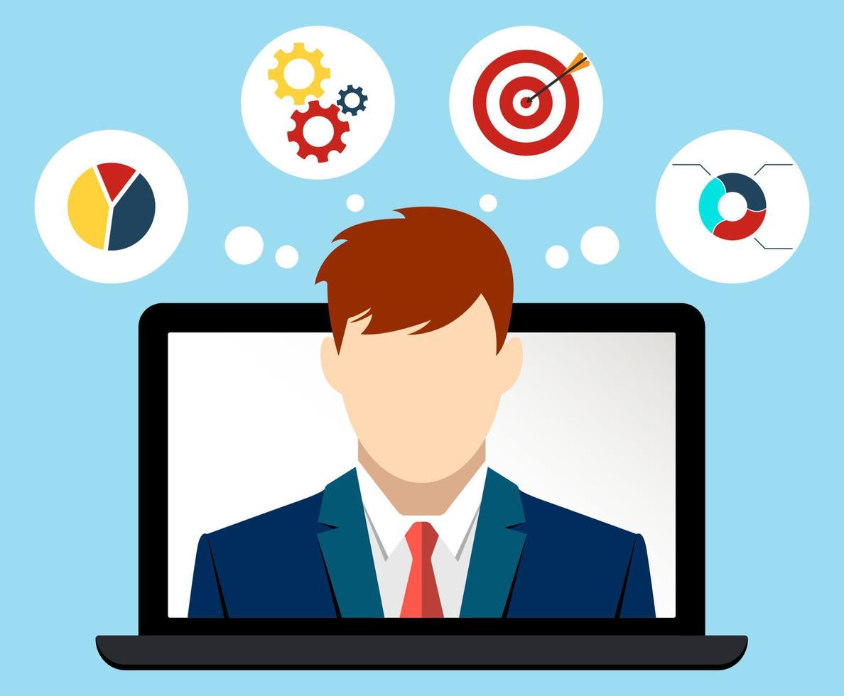 Businessman in suit and tie thinking about ideas. Business icons for web. Template for web vector