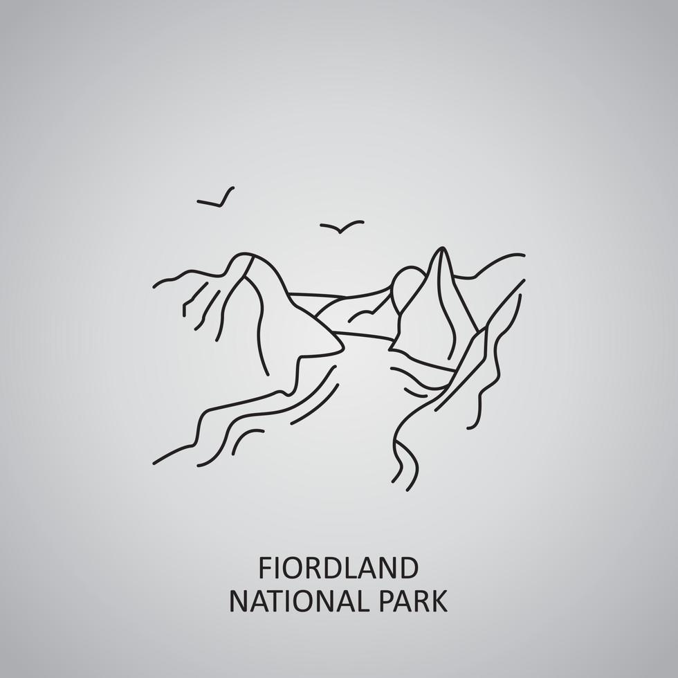 Fiordland National Park icon on grey background. New Zealand, Southland. Line icon vector