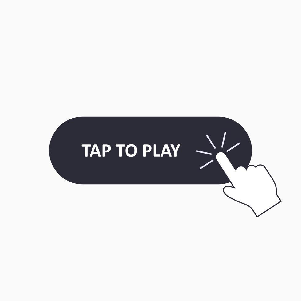 Hand mouse cursor clicks the tap to play button. Finger pushing button. Vector