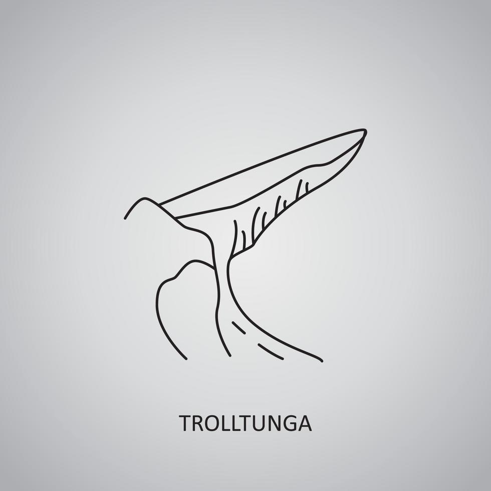 icono de trolltunga sobre fondo gris. noruega, impar. icono de línea vector