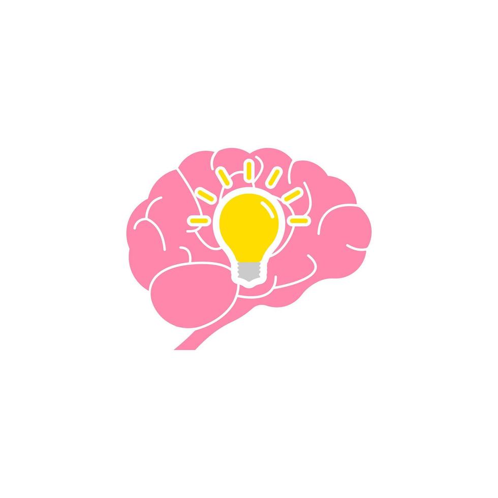 Creative idea icon. Human brain with lightbulb idea concept. Vector