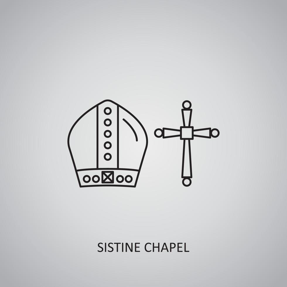 icono de la capilla sixtina sobre fondo gris. ciudad del Vaticano. icono de línea vector