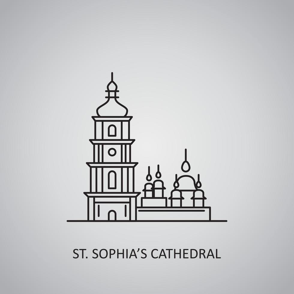 St. Sophia's Cathedral icon on grey background. Ukraine, Kyiv. Line icon vector