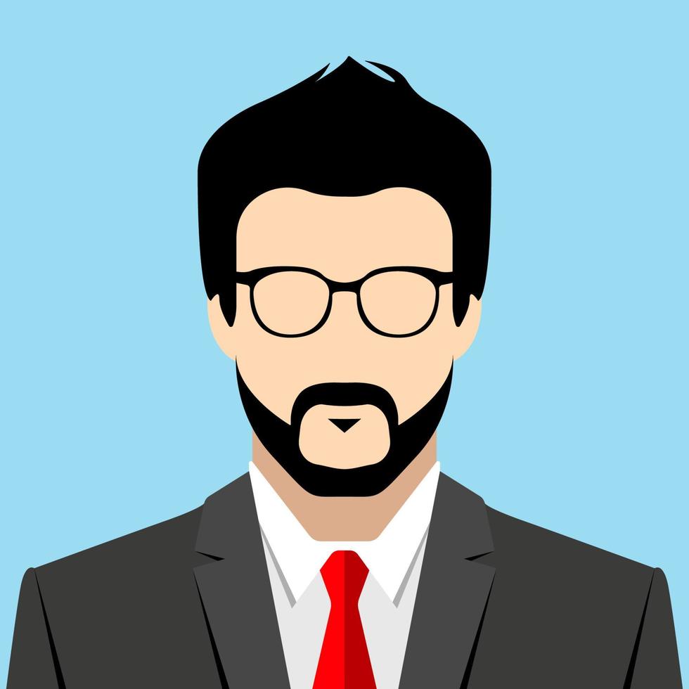 Full face young human with glasses. Isolated man for business article vector