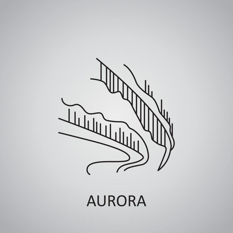 Aurora icon on grey background. Finland, Lapland. Line icon vector