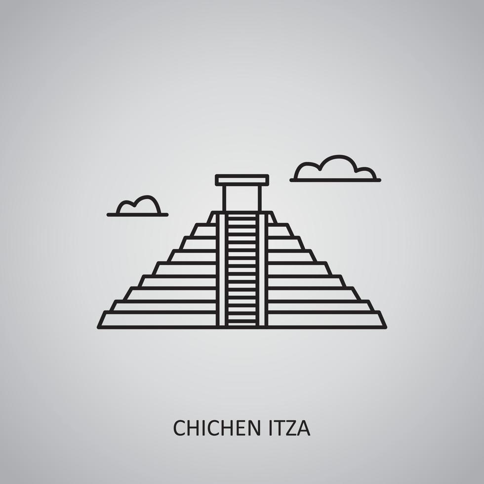 Chichen itza icon on grey background. Mexico, Yucatan. Line icon vector