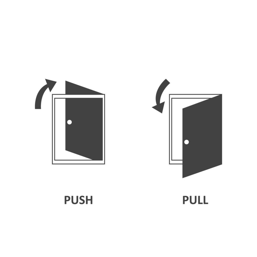 Set open door. Push door icon and pull door icon. Arrow symbol. Vector