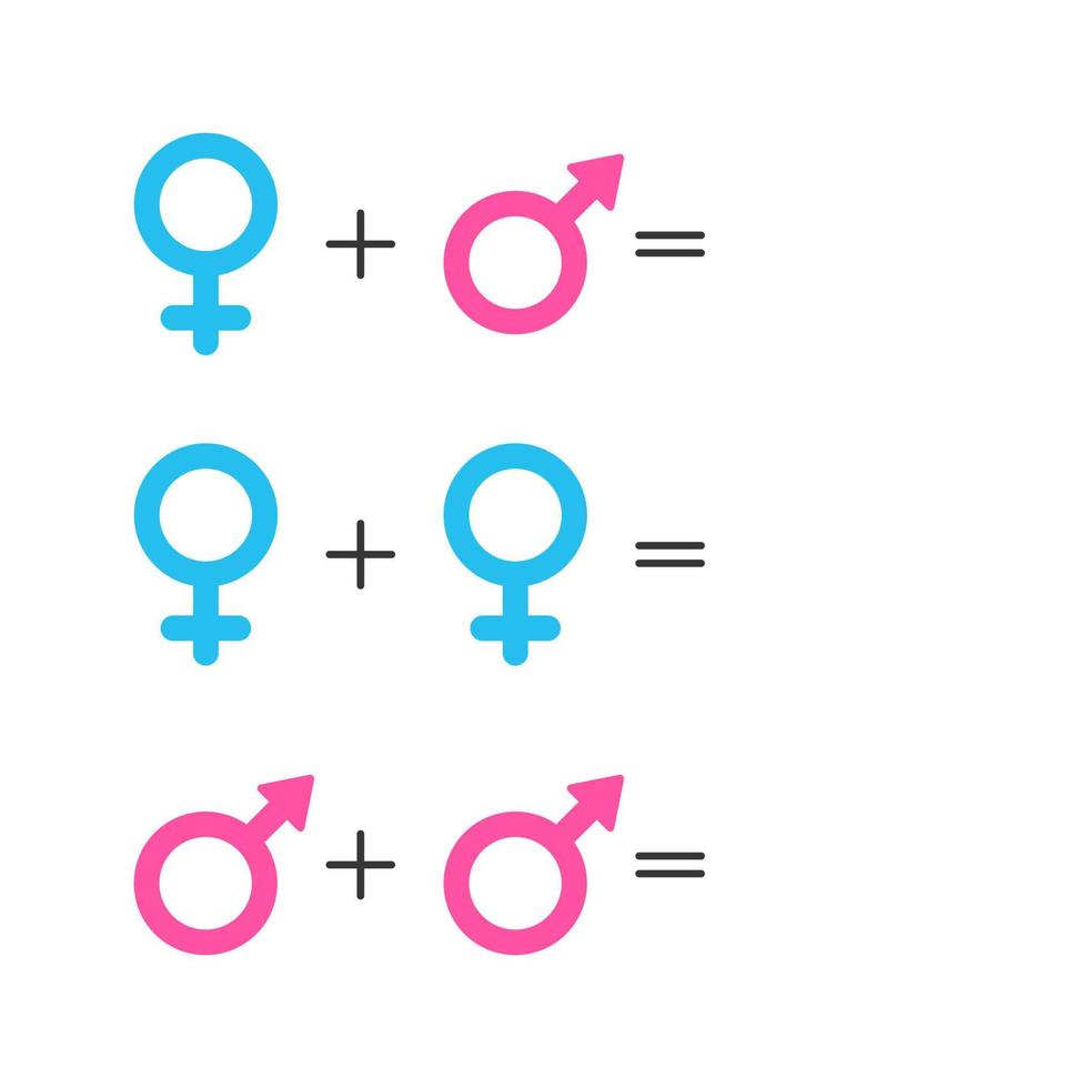 Template gender icon. Pink female and blue male symbol. Set of gender symbols and relationship icons. Orientation concept. Vector