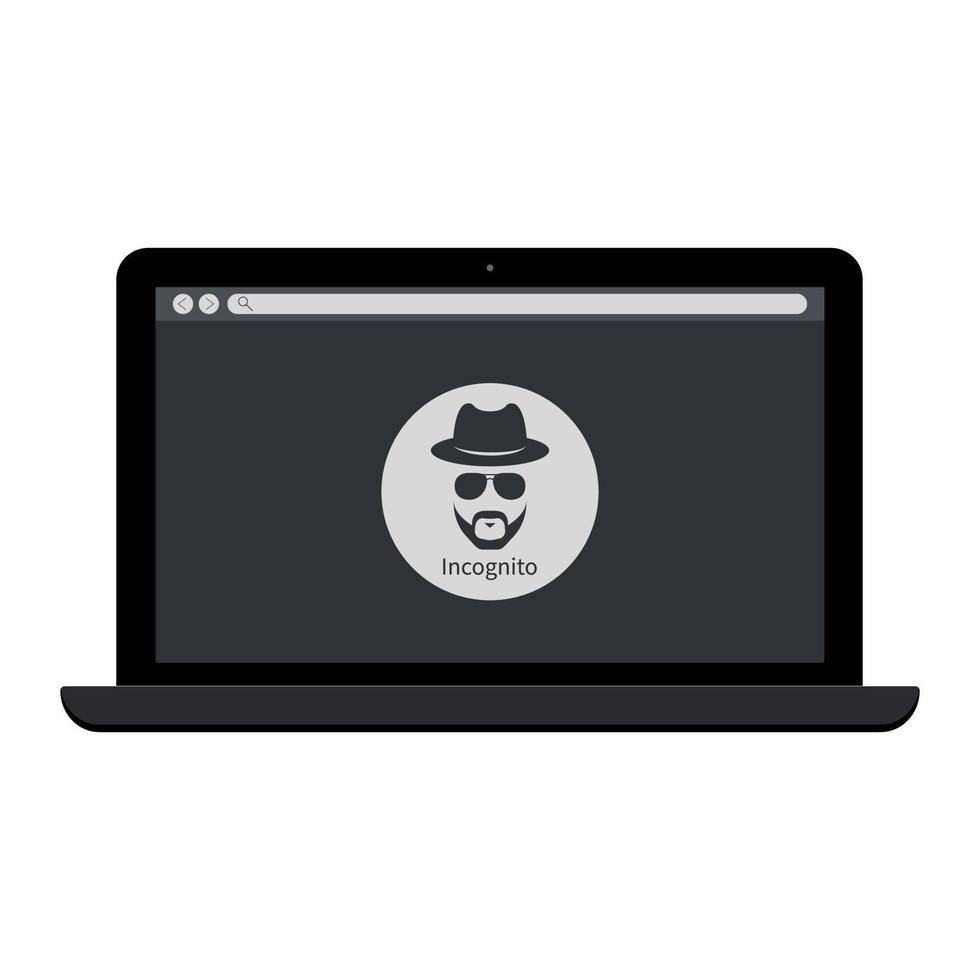 Browse in private Laptop with incognito icon. Web page on laptop vector