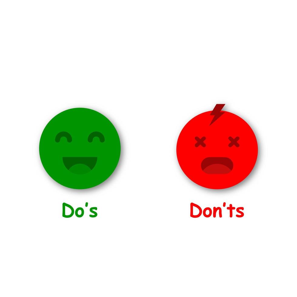 hacer y no hacer símbolos con emoji. emoji verde y rojo. vector