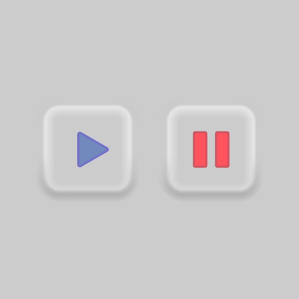 Play button icon design. Neumorphism. Video play and pause button symbol. Media player button sign vector