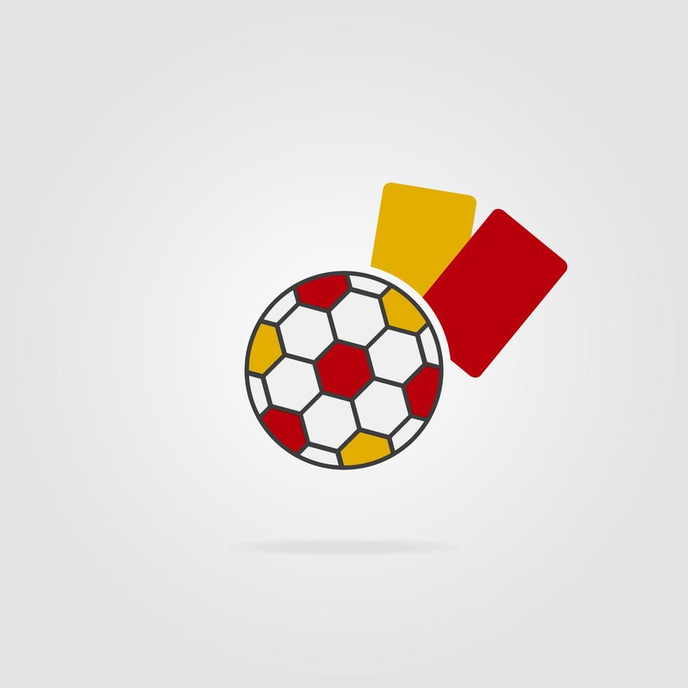 balón de fútbol de colores y tarjeta de árbitro amarilla y roja. concepto de fútbol icono de balón de fútbol. vector