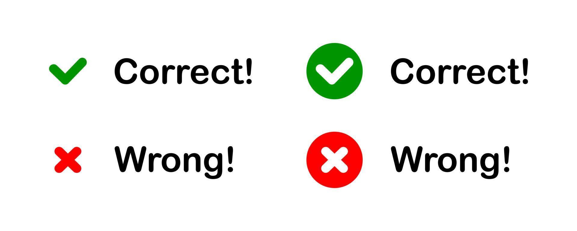 Set checkmark icons set. Correct and wrong concept. Tick and cross sign. Vector