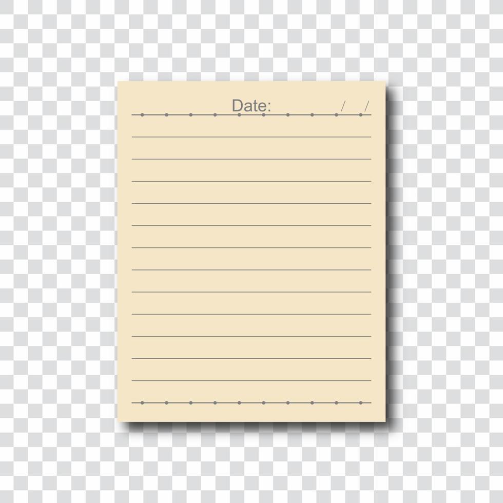 Note paper on transparent background. Lined paper for office text or business messages with date vector