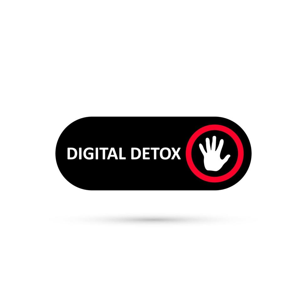 Simple black digital detox switch icon. Sticker of stop digital detox. Turn on or turn off icon. Palm icon on red circle vector