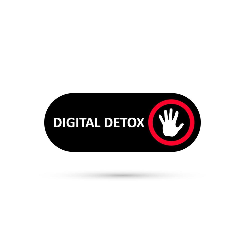 icono de interruptor de desintoxicación digital negro simple. pegatina de parada de desintoxicación digital. icono de encendido o apagado. icono de palma en círculo rojo vector