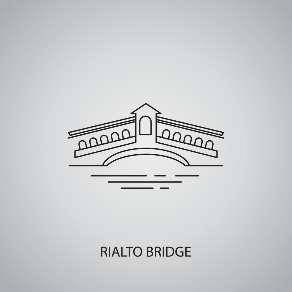 Rialto bridge icon on grey background. Italy, Venice. Line icon vector