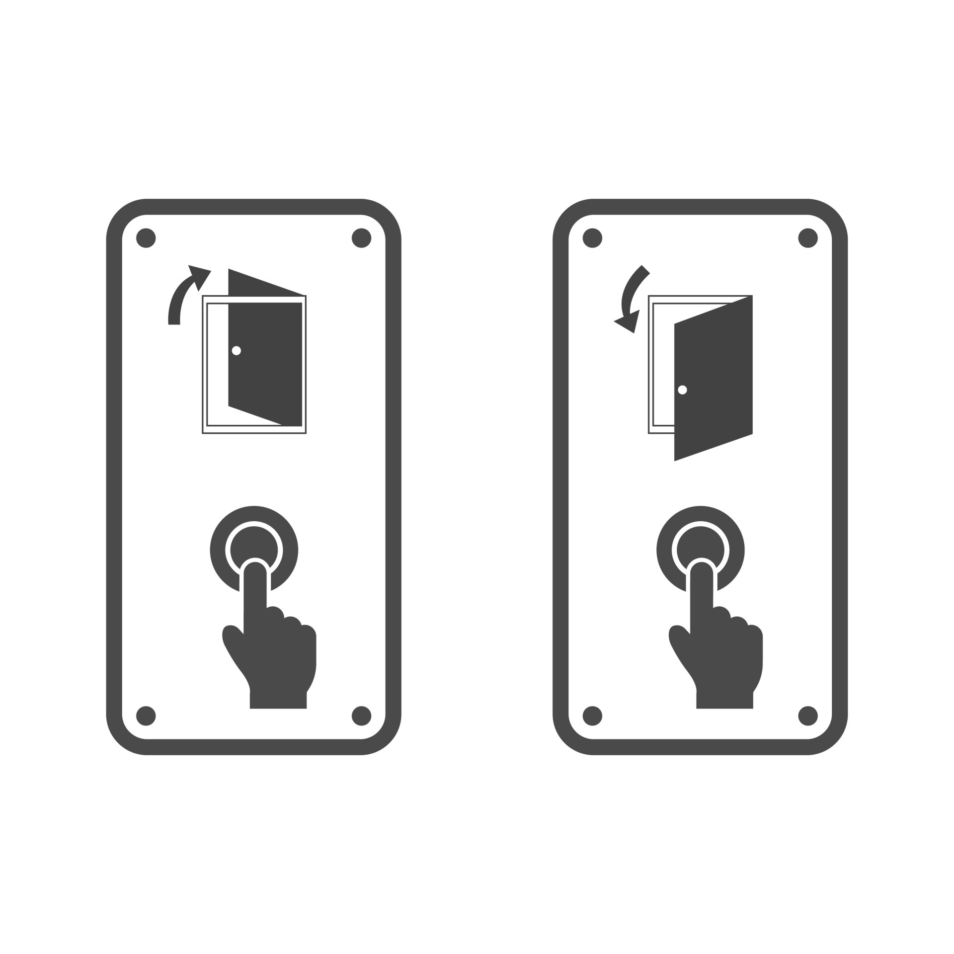 Set icon. Push or pull door. Open the door. Push button