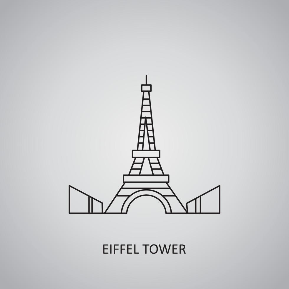 Eiffel Tower icon on grey background. France, Paris. Line icon vector