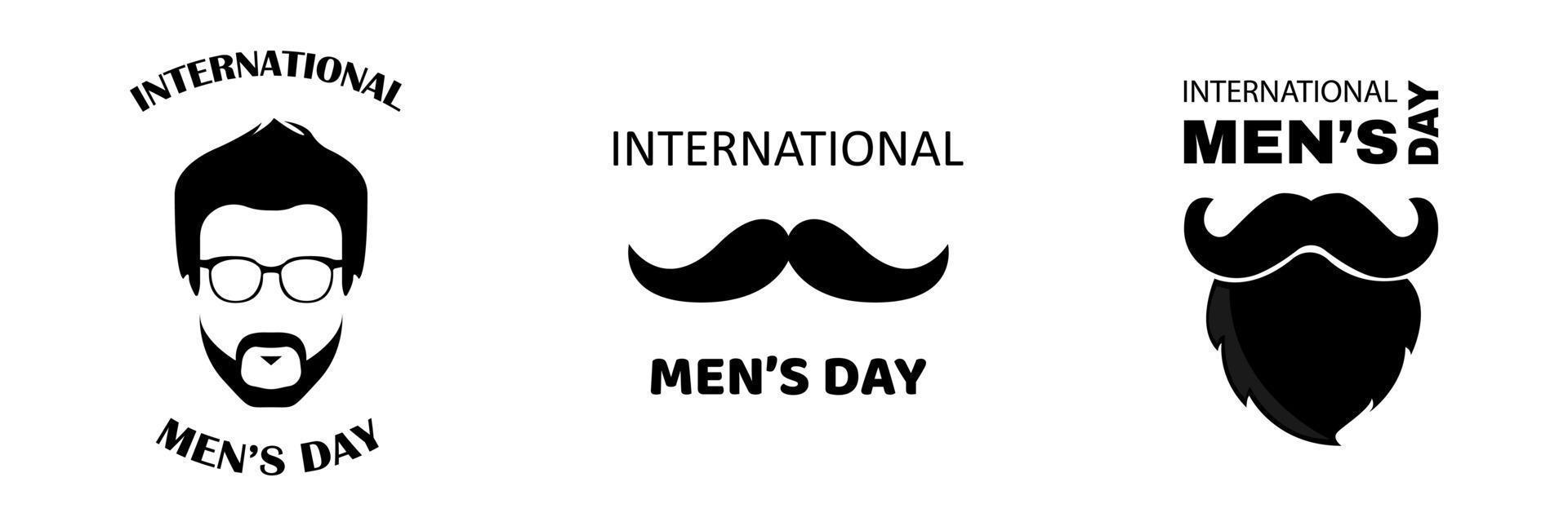 Set international men's day. Greeting card with mustache. Postcard icon vector