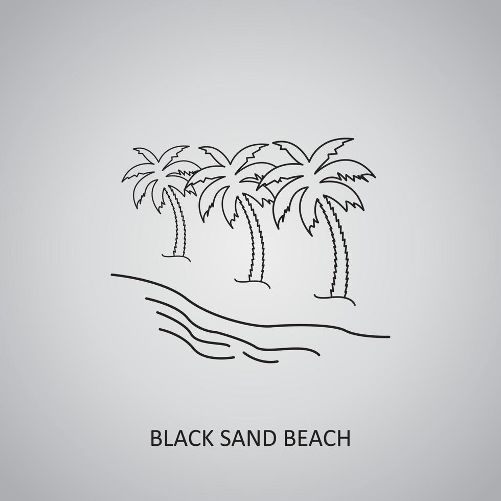 Black Sand Beach icon on grey background. USA, Hawaii. Line icon vector