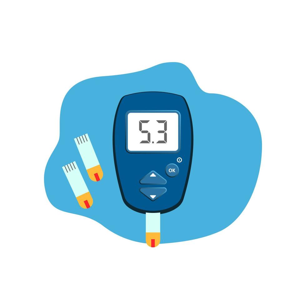 dispositivo de medición de glucosa diabética con nivel de azúcar normal. icono de glucómetro de diabetes. día mundial de la diabetes. vector