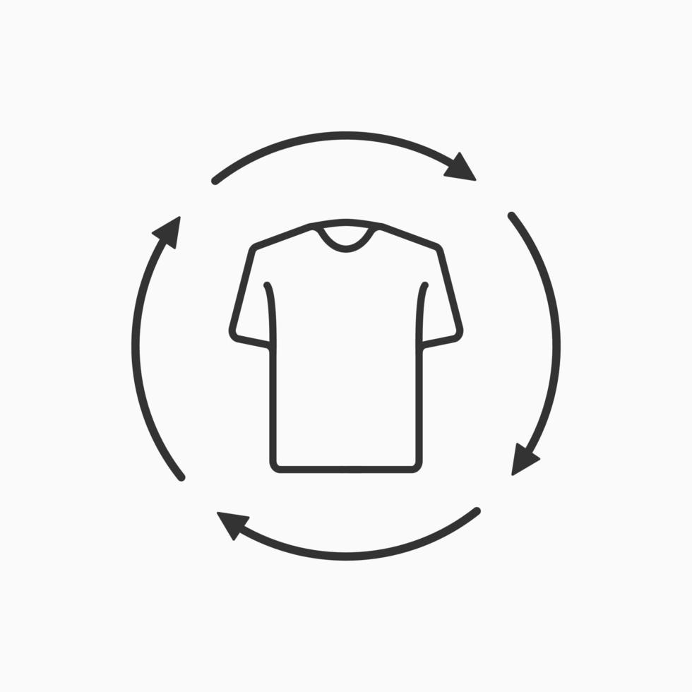 icono de camiseta con icono de línea de reciclaje. icono de lavandería y limpieza en seco. concepto de segunda mano. vector