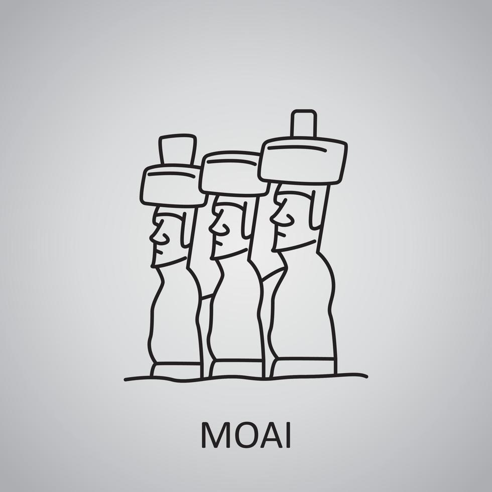 Moai icon on grey background. Chile, Easter Island. Line icon vector