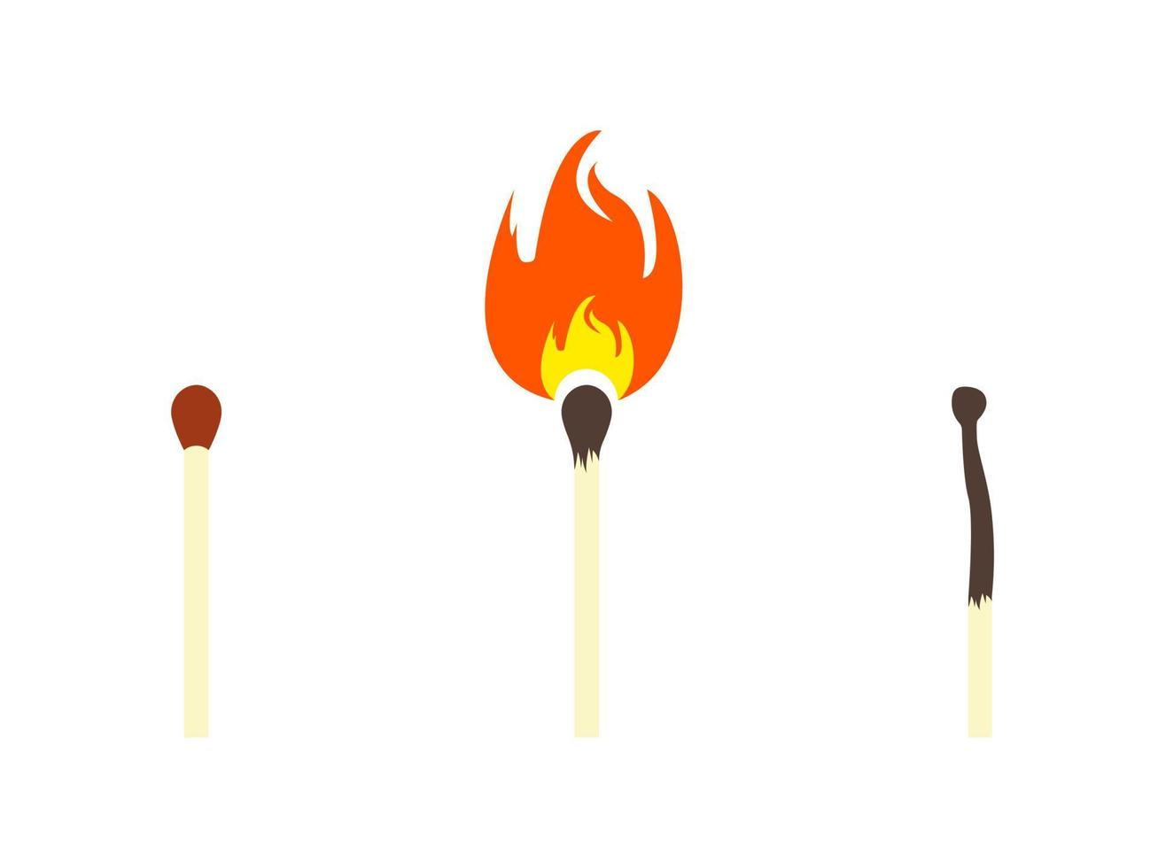 Safety match, lighted match and burnt match icons. Burnout syndrome. Working burnout conception. Vector