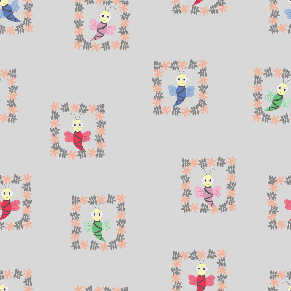 beautiful seamless pattern of bee and flower leaves vector