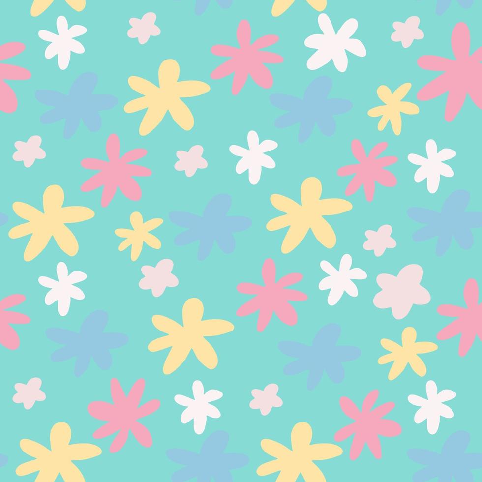 Summer seamless pattern with daisy flowers. Pink and yellow botanic elements on bright blue background. vector