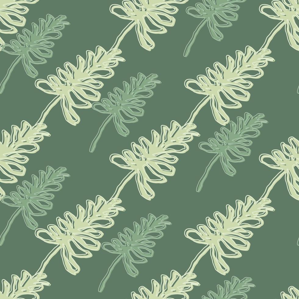 Pastel pale seamless doodle pattern with hand drawn branches. Green palette botanic palette. vector