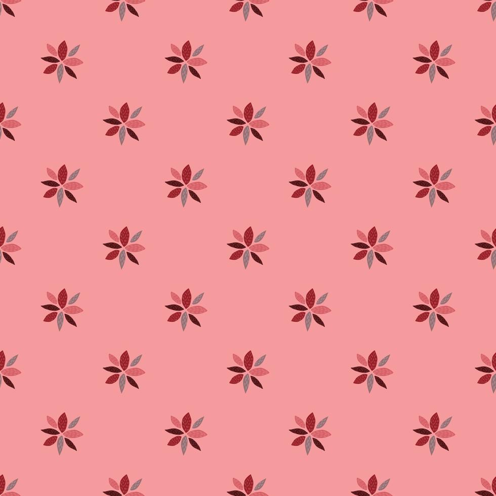 Seamless pattern with geometric flowers ornament. Mini elements in pink and red tones. Floral wallpaper. vector