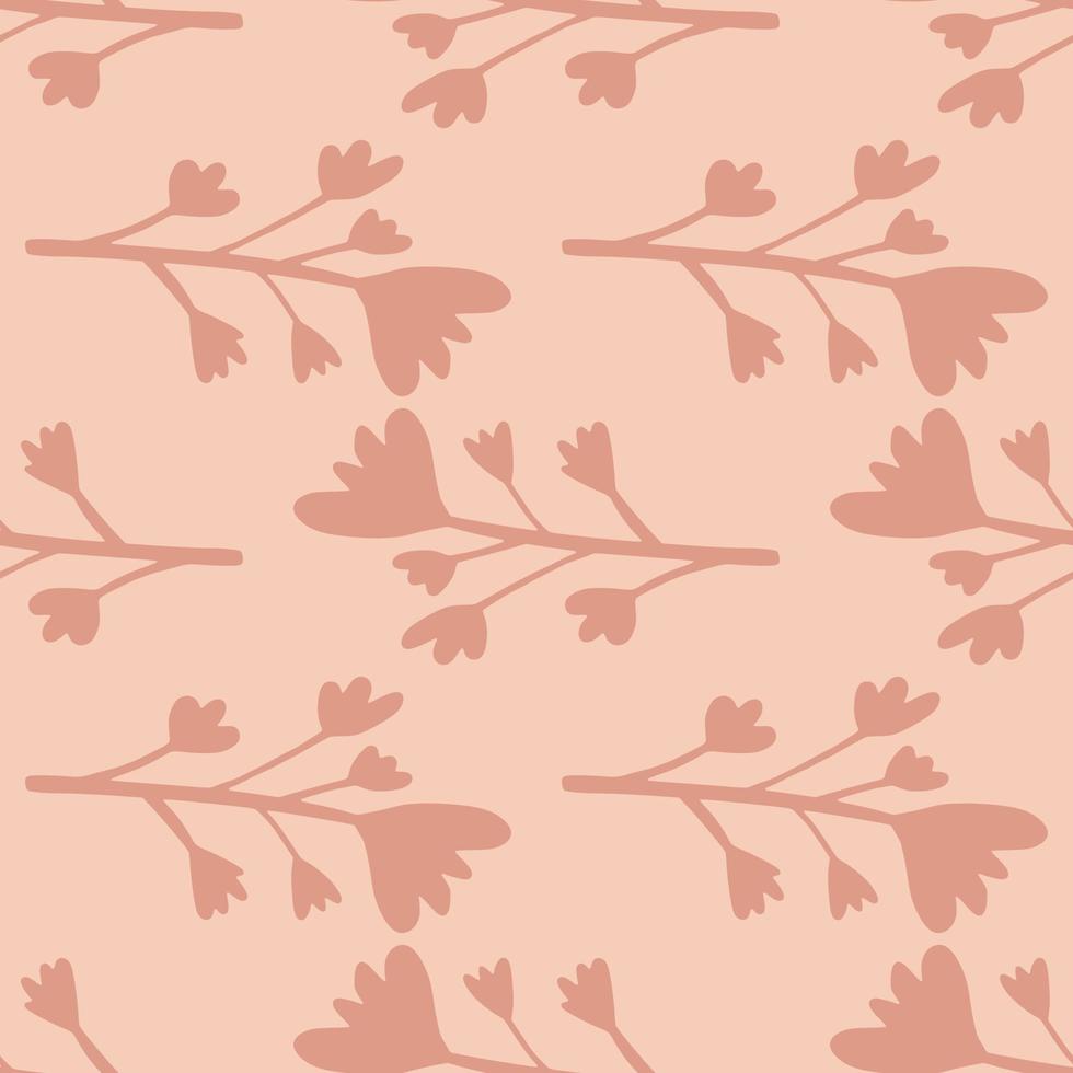 Pink colored seamless floral pattern with branches and flowers. Creative minimalistic style. vector