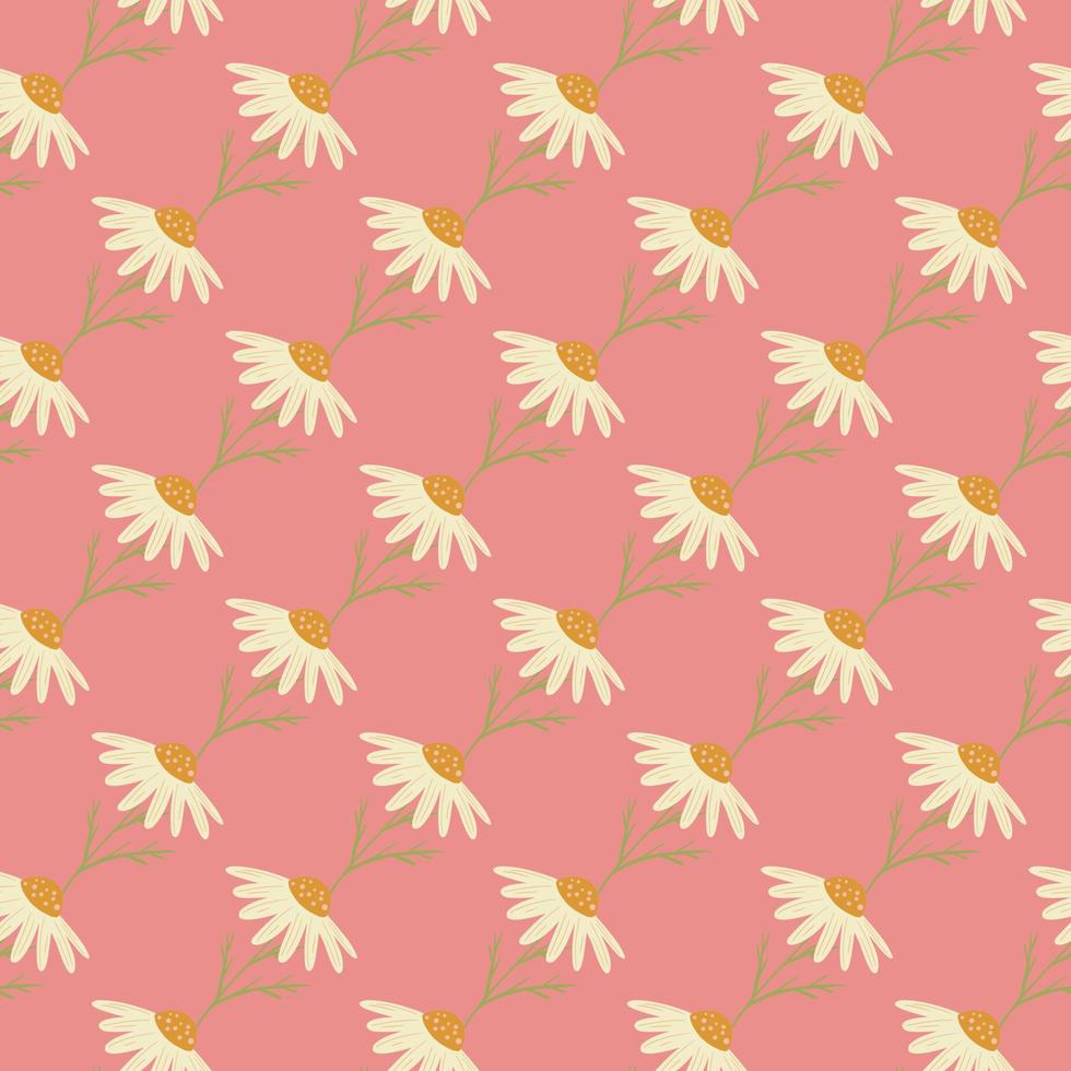 Doodle seamless pattern with abstract creative chamomile flowers elements. Pink pastel background. vector