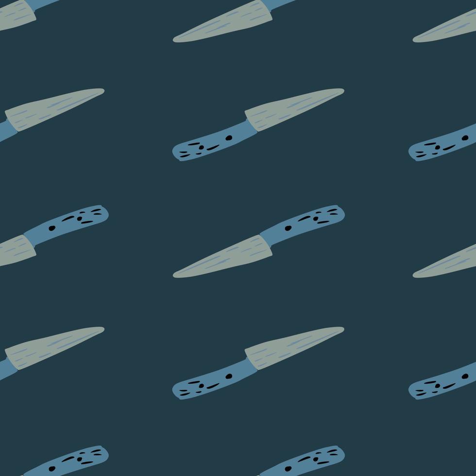 cuchillo doodle siluetas patrón simple sin costuras. ilustraciones estilizadas de equipos de cocina agudos en tonos azul marino. vector