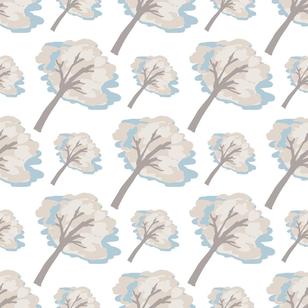 Isolated seamless hand drawn pattern with light pastel tree silhouettes. White background. vector