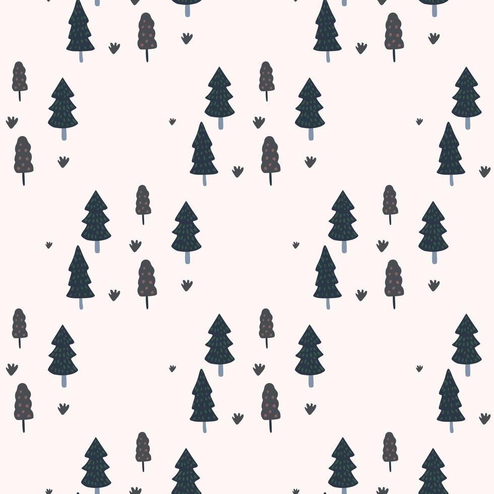 Isolated simple forest fir tree seamless pattern. Monochrome design with black nature ornament on white background. vector