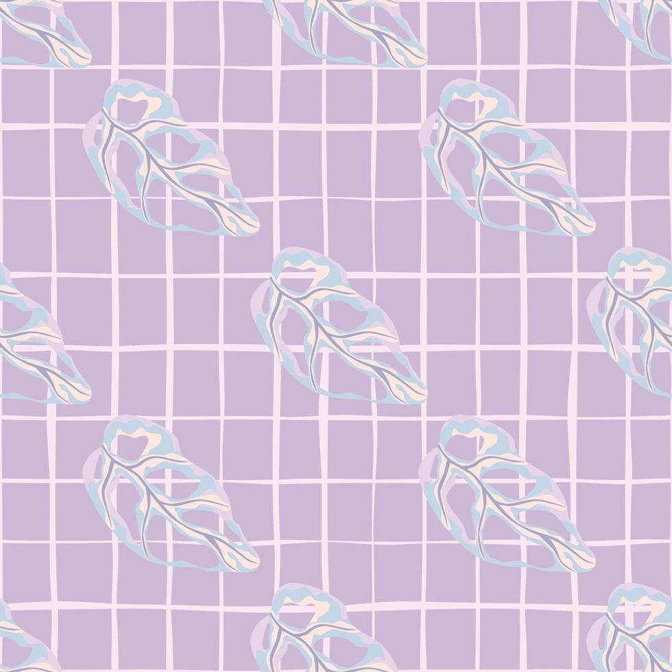 Creative pastel seamless pattern with diagonal monstera elements. Lilac chequered background. Nature print. vector