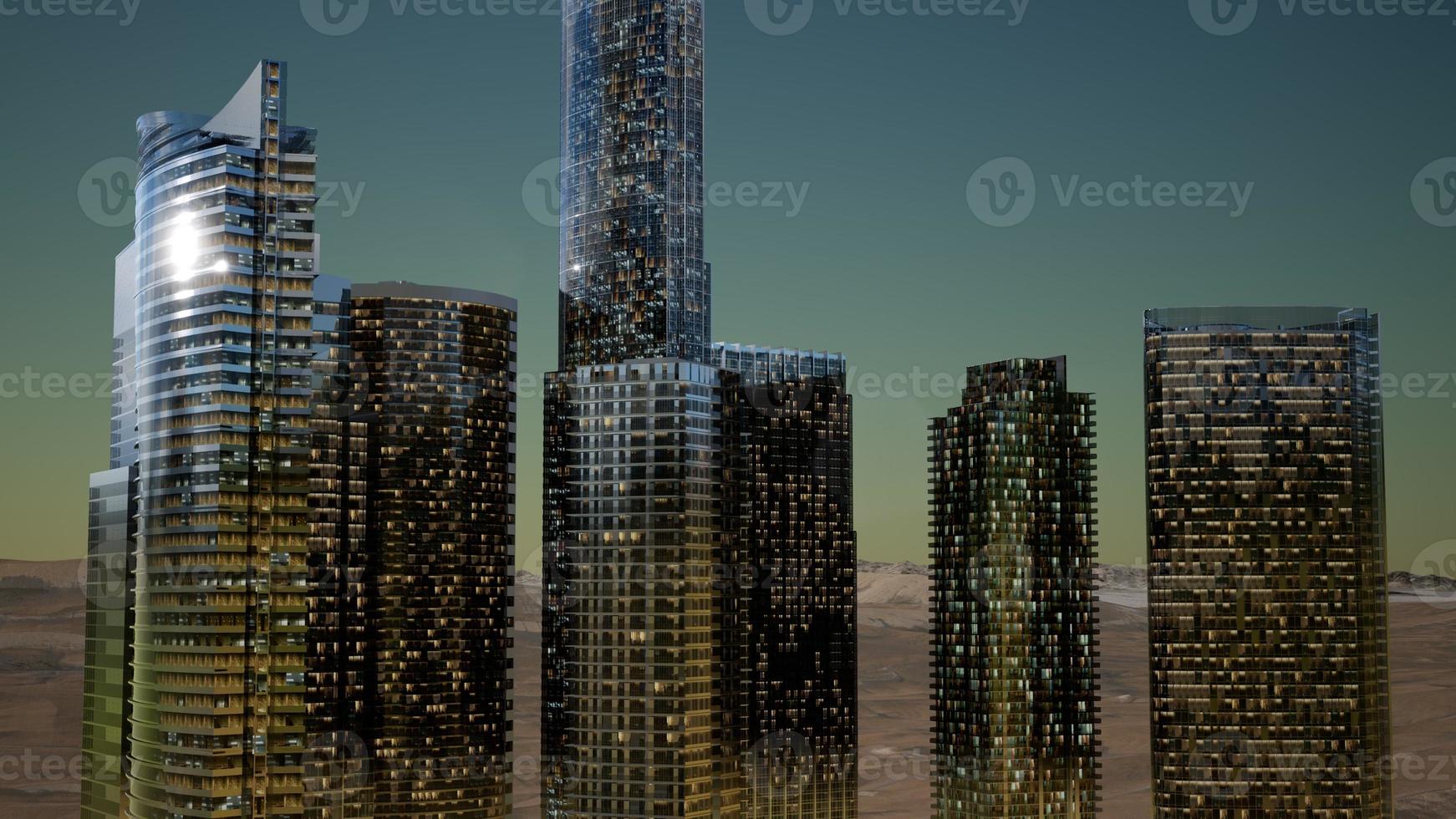 City Skyscrapers at Night in Desert photo