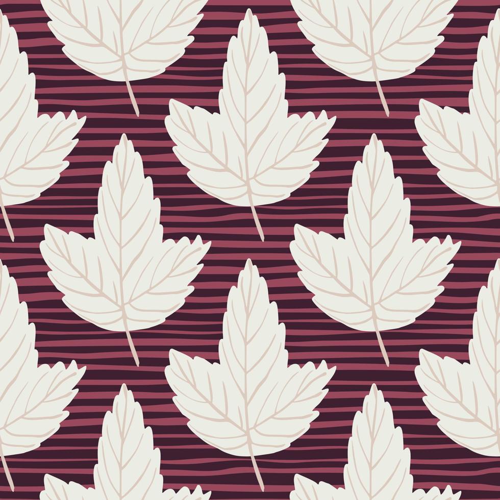 Hand drawn botanic seamless doodle pattern with light cartoon leaf silhouettes. Pink and black striped background. vector