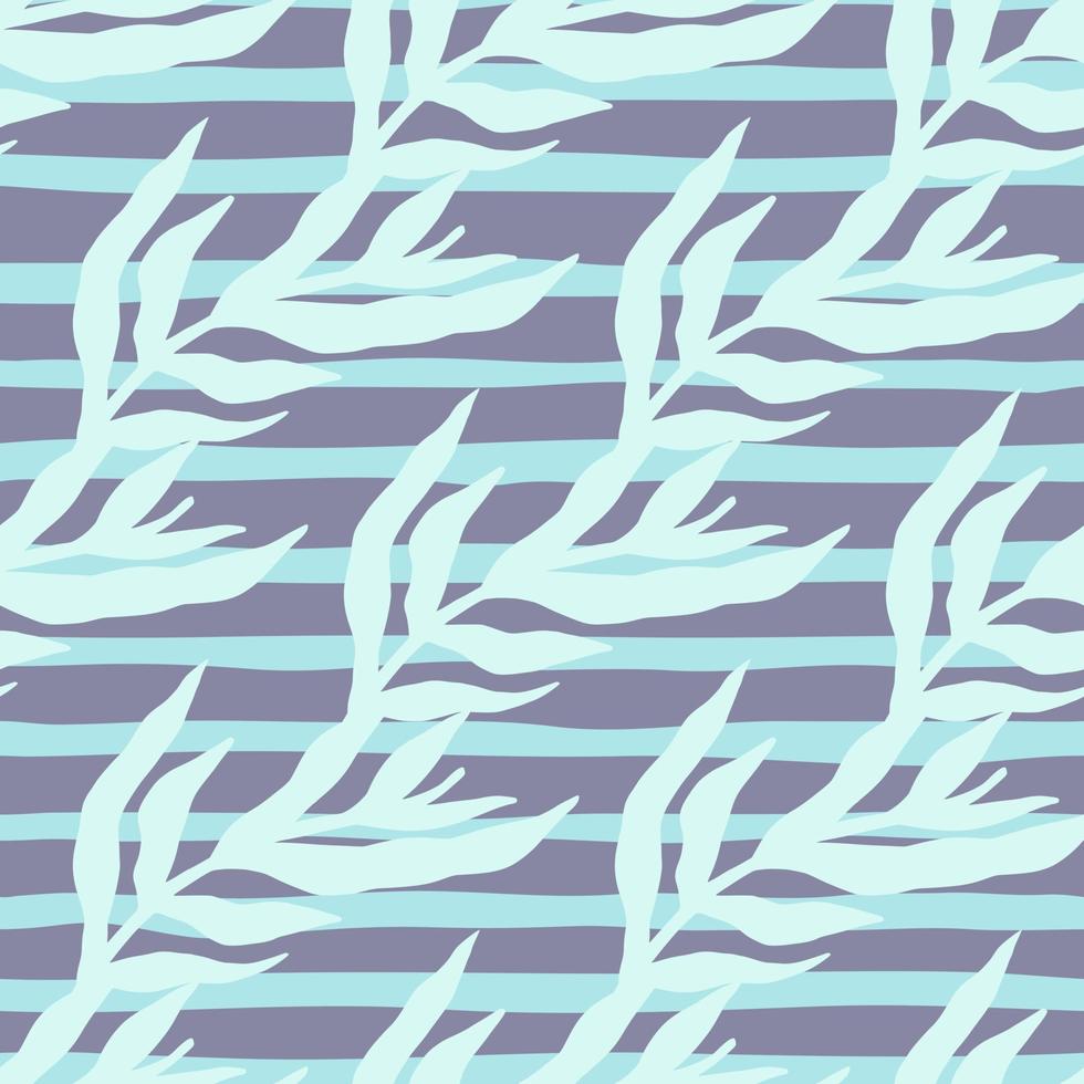 Jungle plants silhouette leaves seamless pattern on stripes background. Trendy tropical leaf wallpaper. vector