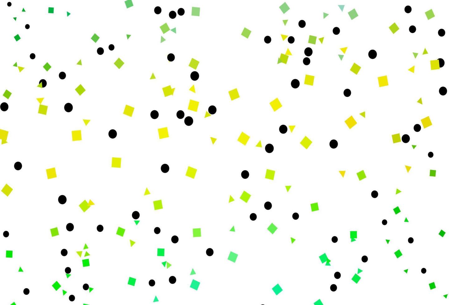 Fondo de vector verde claro, amarillo con triángulos, círculos, cubos.