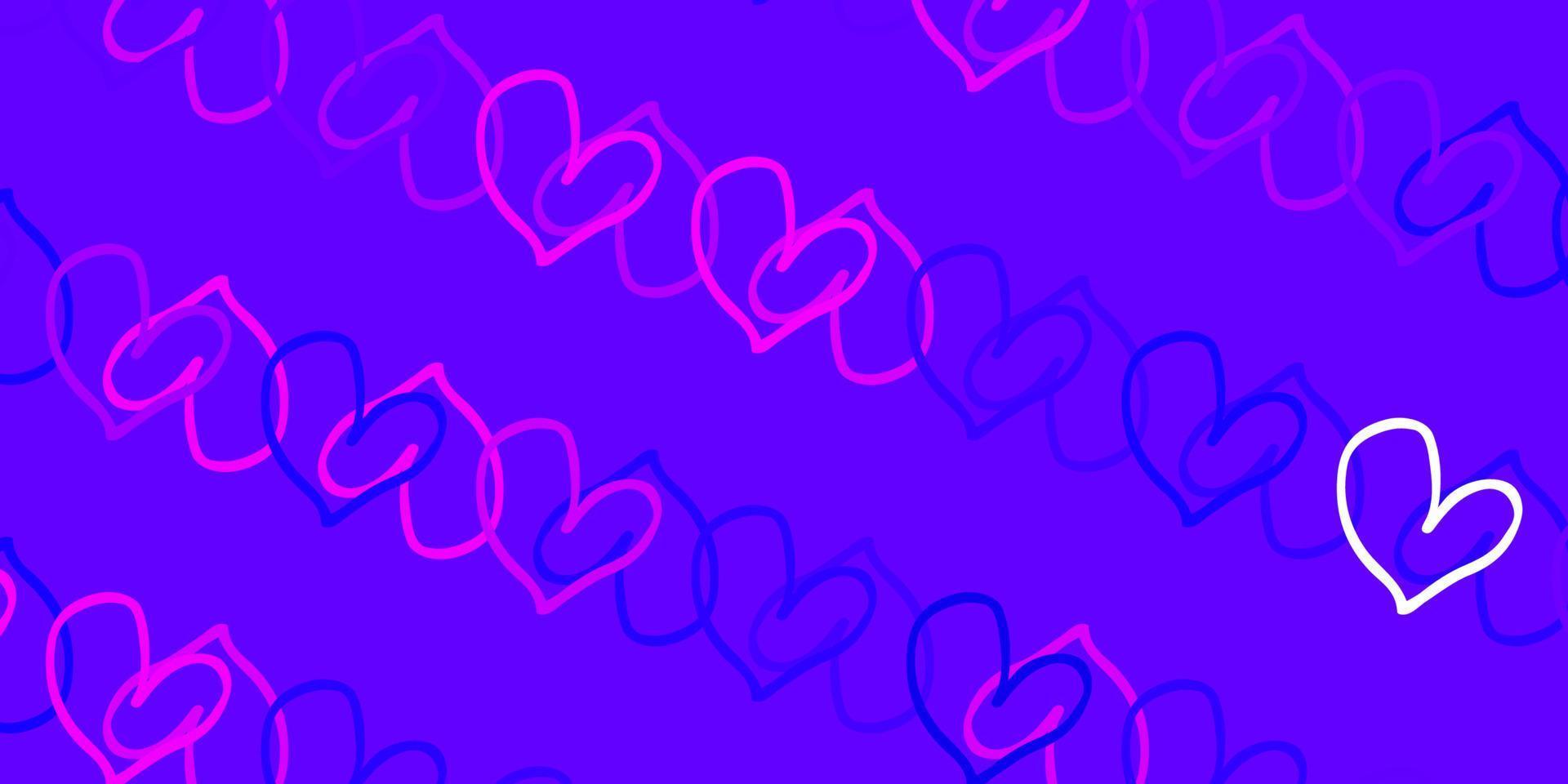 Light Purple, Pink vector background with Shining hearts.