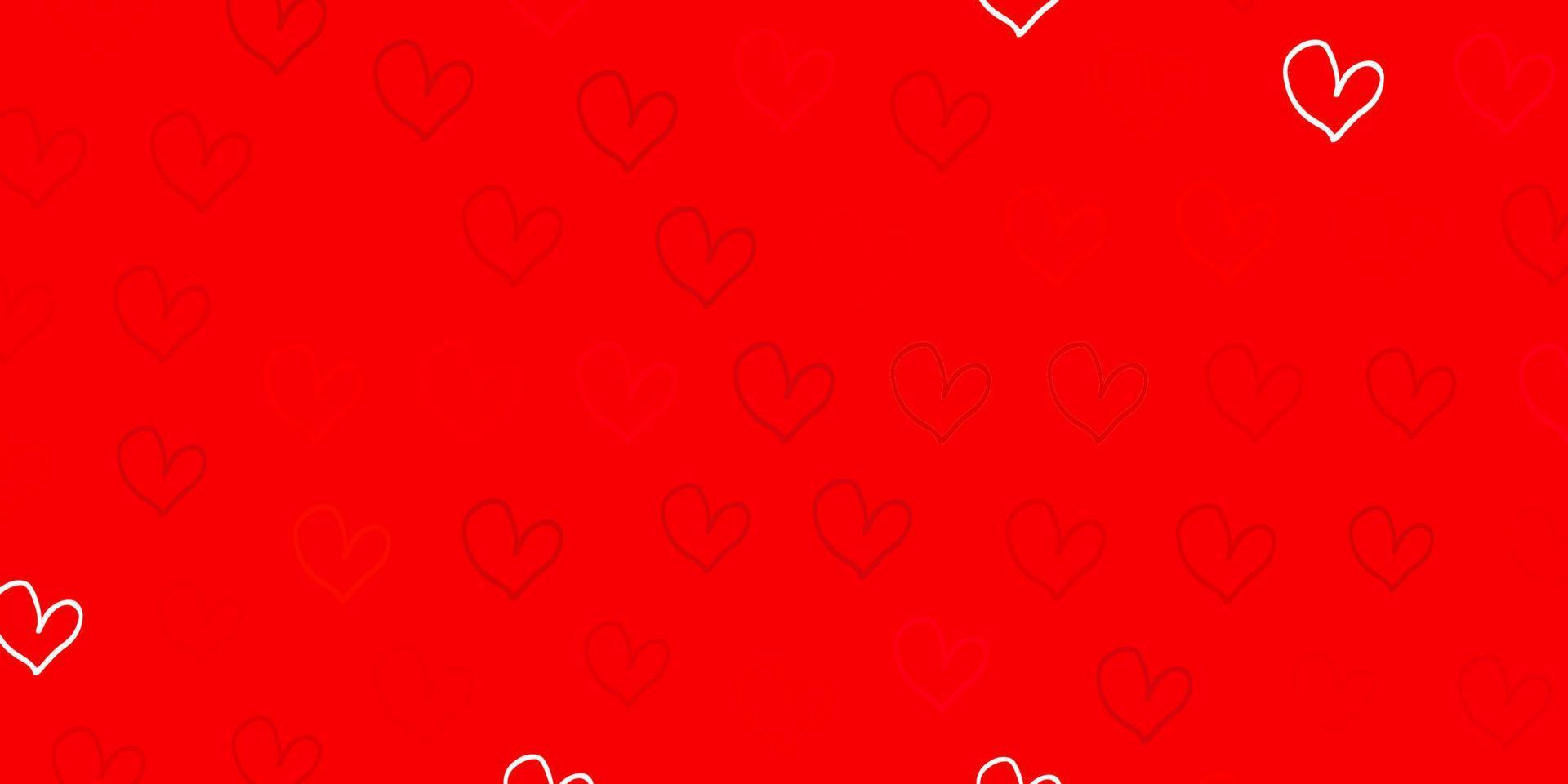 Light Red vector pattern with colorful hearts.