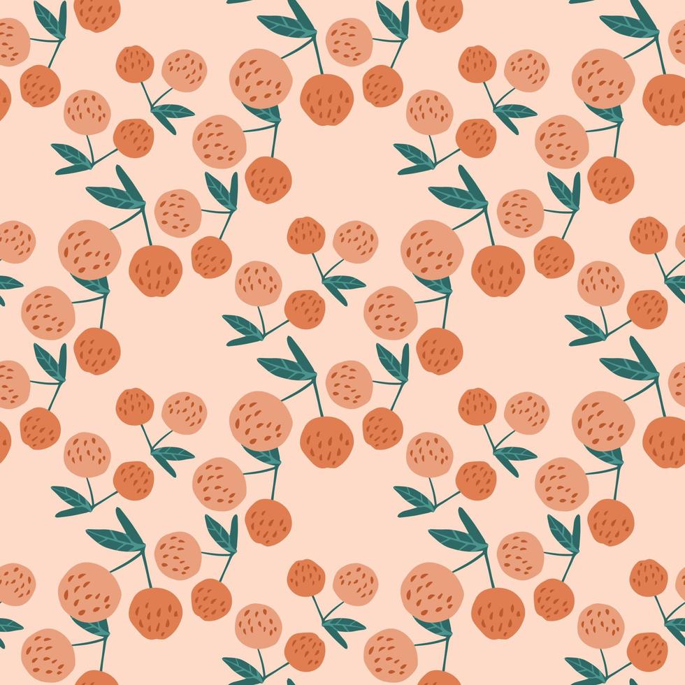 Cherry berries and leaves seamless pattern illustration vector