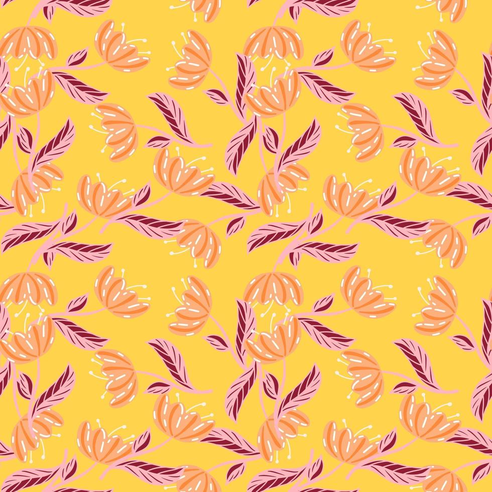 Random seamless pattern with little poppy flowers print. Yellow bright background. Floral elements. vector